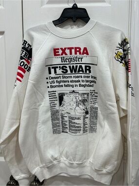 Vintage 1991 Operation Desert Storm "IT'S WAR" Newspaper Sweatshirt Crewneck- XL